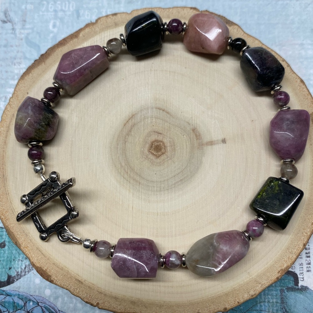 Multi colored tourmaline gemstone bracelet